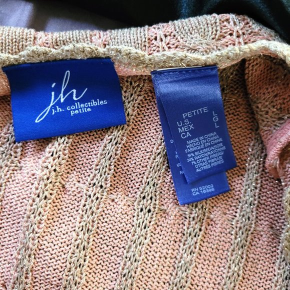 JH Collectibles Petite Beige and Pink Shimmer Silk Blend Cardigan Sweater - Picture 5 of 7